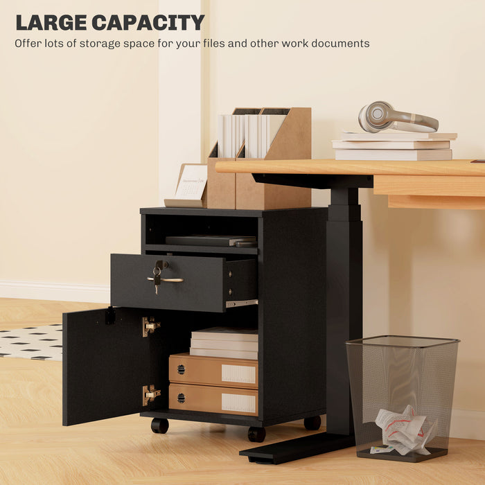 Black Lockable Mobile File Cabinet with 2 Drawers Shelf Metal Handles HOMCOM