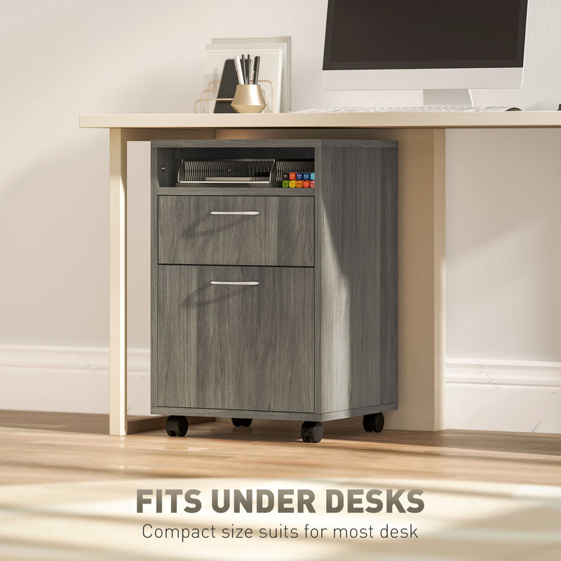 60cm Grey Filing Cabinet with Drawer Open Shelf and Wheels for Home Office by HOMCOM