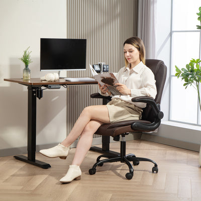 Ergonomic Faux Leather Office Chair with Flip Up Armrests for Home or Office Use Brown