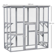Large Wooden Outdoor Catio Enclosure with Platforms and Roof for Multiple Cats, Natural Wood AOSOM
