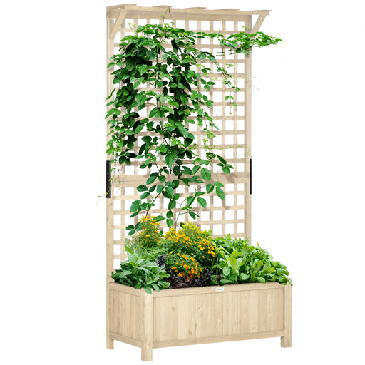 Wooden Raised Garden Bed With Trellis For Climbing Plants And Vegetables, Natural