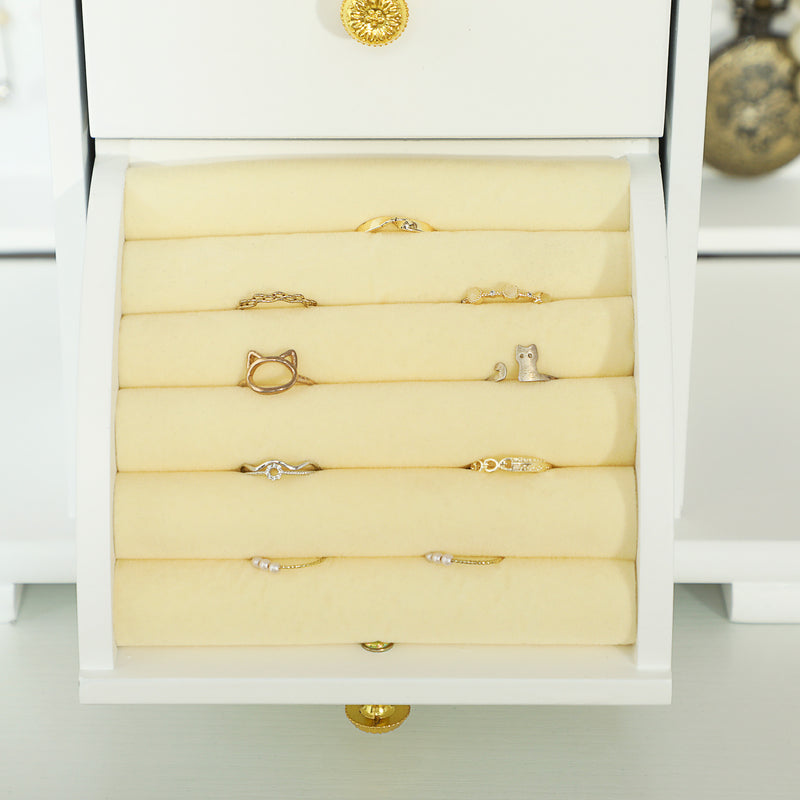 4 Tier Jewellery Storage Box with Mirror and Drawers for Organising Accessories White