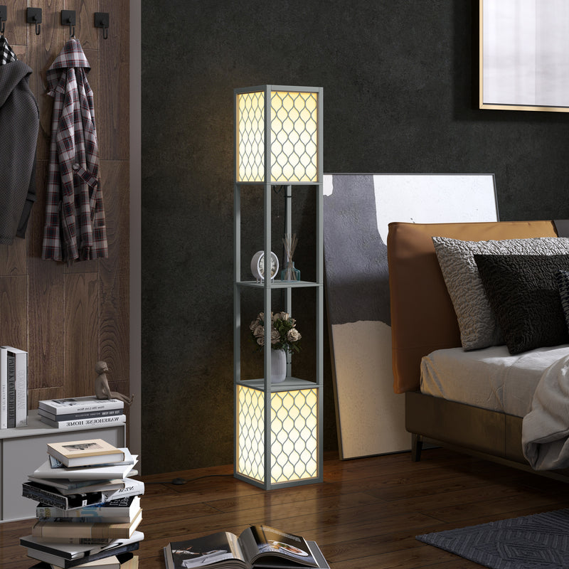 Floor Lamp with Shelves Dual Light Modern Tall Standing Lamp with Pull Chain Light, Grey by HOMCOM