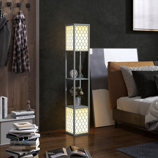Floor Lamp with Shelves Dual Light Modern Tall Standing Lamp with Pull Chain Light, Grey by HOMCOM