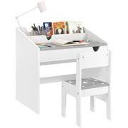 Kids Study Table and Chair Set with Storage and Pull-Out Drawer Grey by AIYAPLAY
