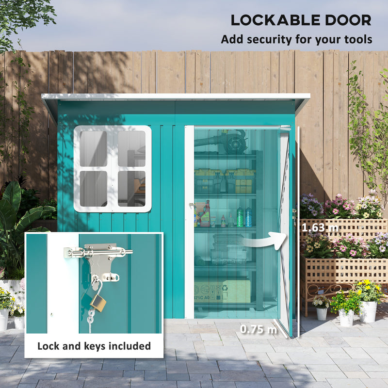 Green 7x4ft Galvanised Steel Garden Shed With Window, Lock and Gloves by Outsunny