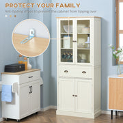 Freestanding Kitchen Storage Cabinet with Drawer and Adjustable Shelves Cream White