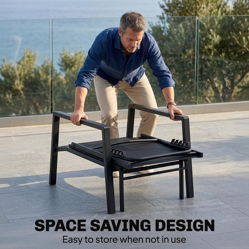 Set of 2 Garden Sun Lounger Chairs with Adjustable Back and Pull Out Footrest For Outdoor Relaxation, Black