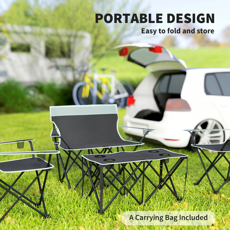 Foldable Outdoor Table and Chairs Set for 4 with Cup Holders and Carry Bag Grey