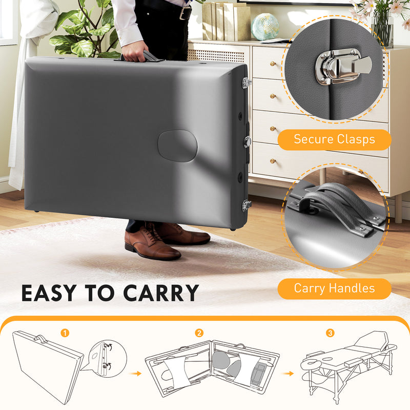 Grey Foldable Massage Table with Beech Wood Legs for Home or Professional Use