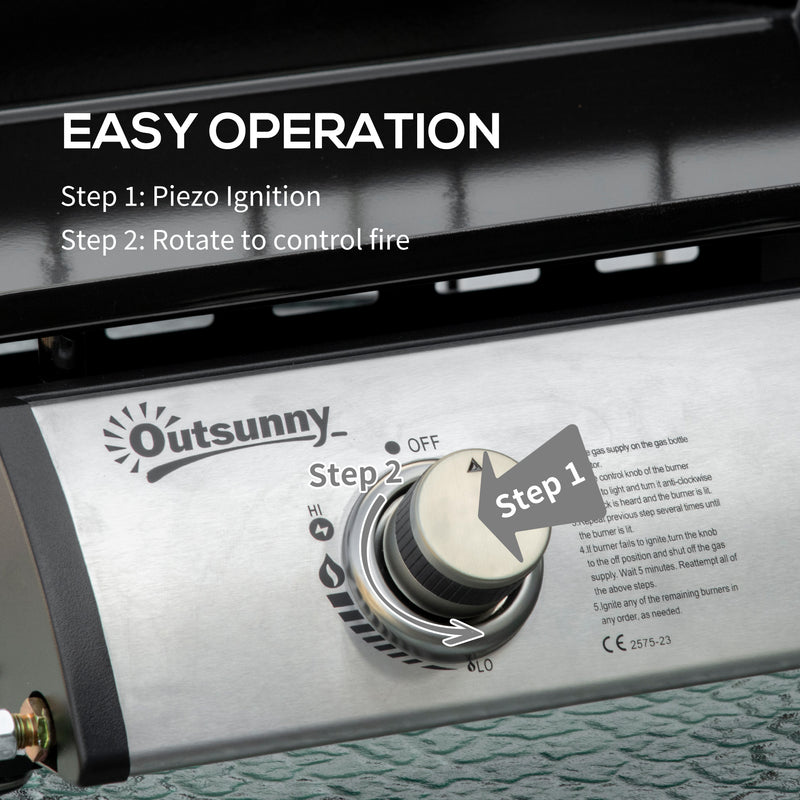 Portable Gas Plancha Grill with 2 Burners Non Stick Griddle for Camping and BBQ, Grey