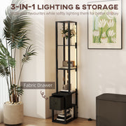 Modern LED Floor Lamp With Shelves and Fabric Drawer For Living Room or Bedroom, Black