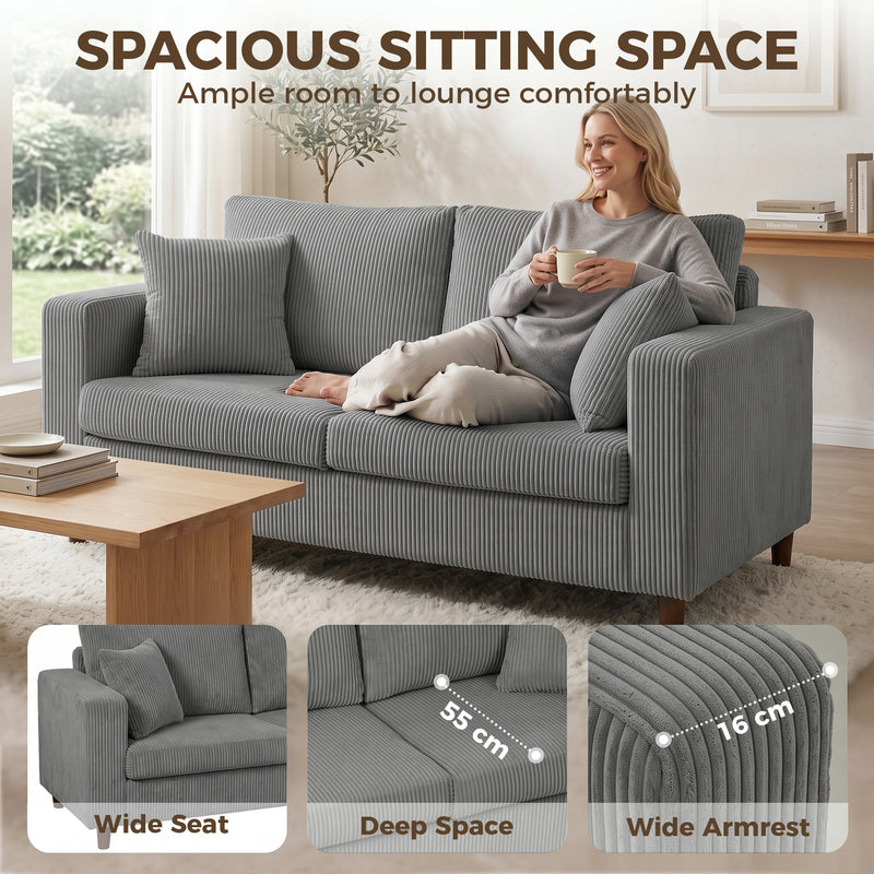 2 Seater Extra Wide Loveseat Sofa With Deep Corduroy Seat For Spacious Relaxing
