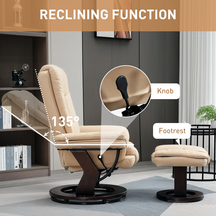 Beige Faux Leather Reclining Chair with 135Â° Adjustability and Footstool by HOMCOM