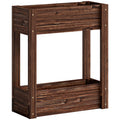 Raised Wooden Planter with 2 Compartments for Easy Gardening at Comfortable Height Carbonised Outsunny
