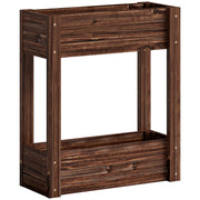 Raised Wooden Planter with 2 Compartments for Easy Gardening at Comfortable Height Carbonised Outsunny