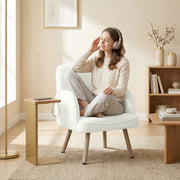 Velvet Armchair with Supportive Cushion and Sturdy Frame for Living Room or Bedroom Cream White Homcom