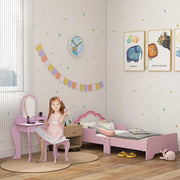 Wooden Kids Bedroom Furniture Set with Bed Dressing Table and Stool for Ages 3 to 6 White AOSOM