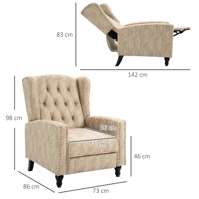 Chesterfield Style Reclining Armchair With Padded Seat For Living Room Comfort Beige
