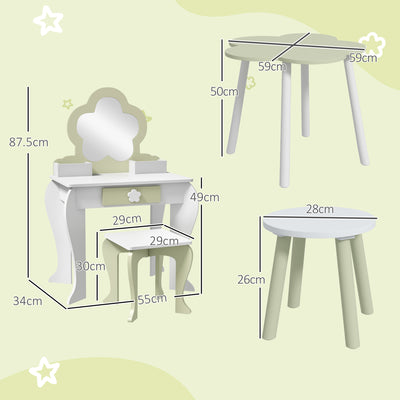5 Piece Kids Table and Chair Set with Flower Design for Toddlers Aged 3 to 5 Pink AOSOM