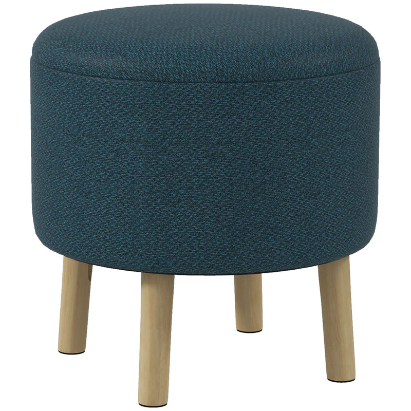 Round Storage Ottoman with Padded Seat and Hidden Compartment for Living Room Blue