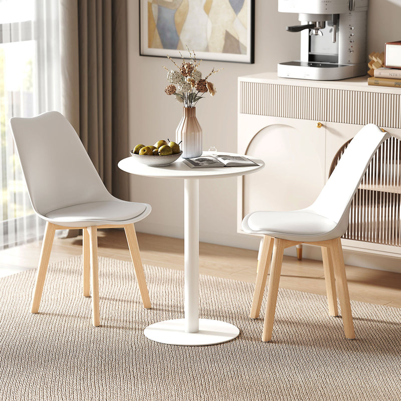 Round Dining Table with Steel Base Ideal for Kitchen or Living Room Use White AOSOM