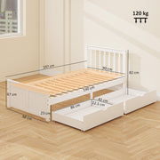 Wooden Single Bed Frame with Storage Drawers Ideal for Kids or Guest Rooms White