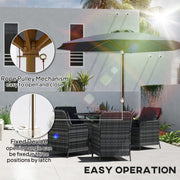 Dark Grey 3m Wooden Garden Parasol Adjustable Sun Shade for Patio or Decking by Outsunny