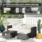 5 Piece Rattan Garden Lounge Set with Gas Fire Pit Table and Footstool Black by Outsunny