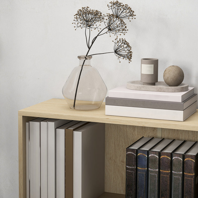 2 Tier Small Bookcase With Adjustable Shelf Ideal For Home Office Or Study, Natural