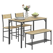 4 Seater Dining Table Set With Chairs And Bench Ideal For Family Meals Natural Wood Effect