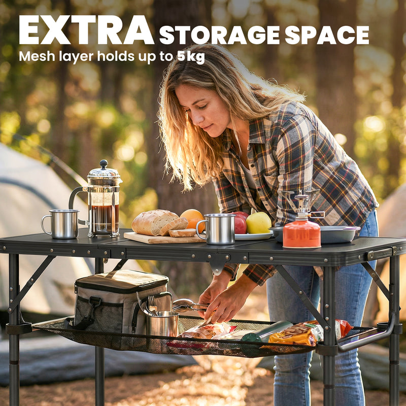 Folding Picnic Table with Mesh Shelf for Easy Outdoor Meals and Camping Black
