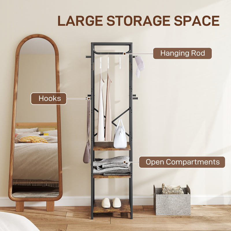 Brown Black Clothes Rack with Shelves and Hanging Rail for Storage by HOMCOM