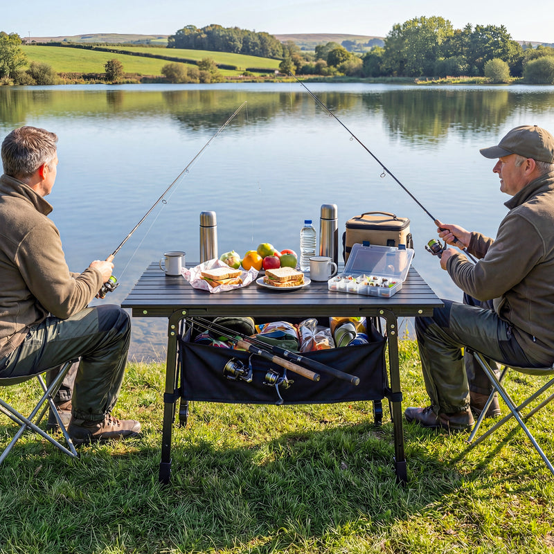 Foldable Outdoor Table with Storage Basket for Picnics and Camping Black
