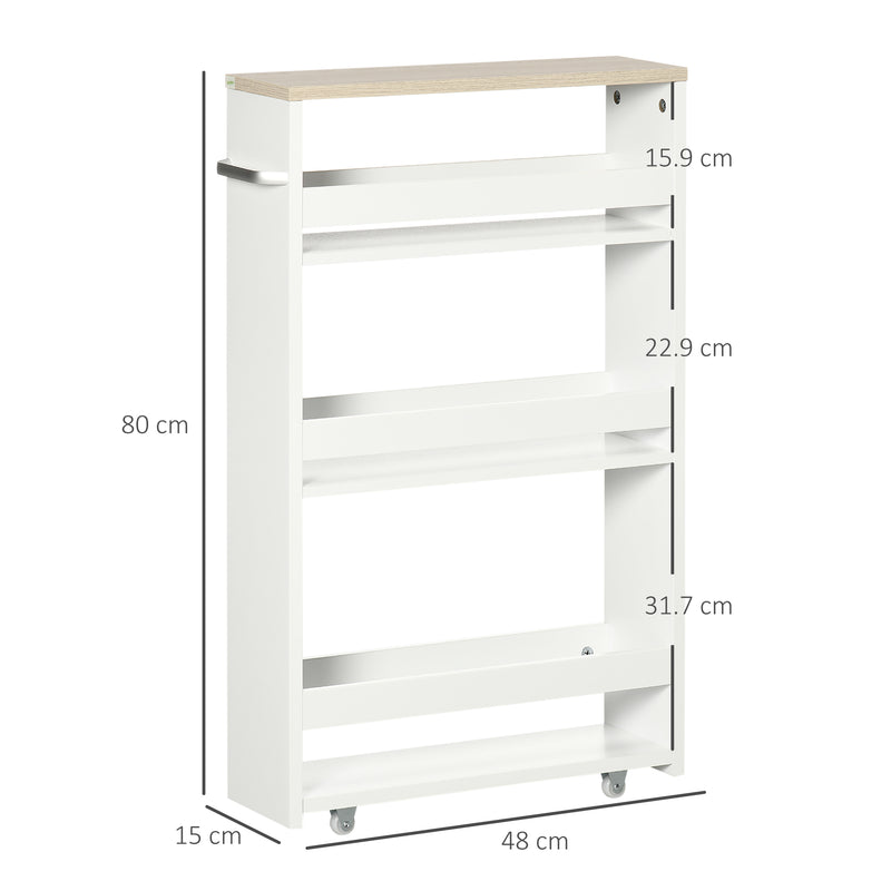 Slim Bathroom Storage Trolley with Wheels for Small Spaces White Kleankin