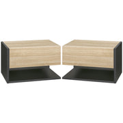 Wall Mounted Bedside Tables Set of 2 With Drawer and Shelf Modern Bedroom Oak Tone