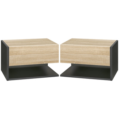 Wall Mounted Bedside Tables Set of 2 With Drawer and Shelf Modern Bedroom Oak Tone
