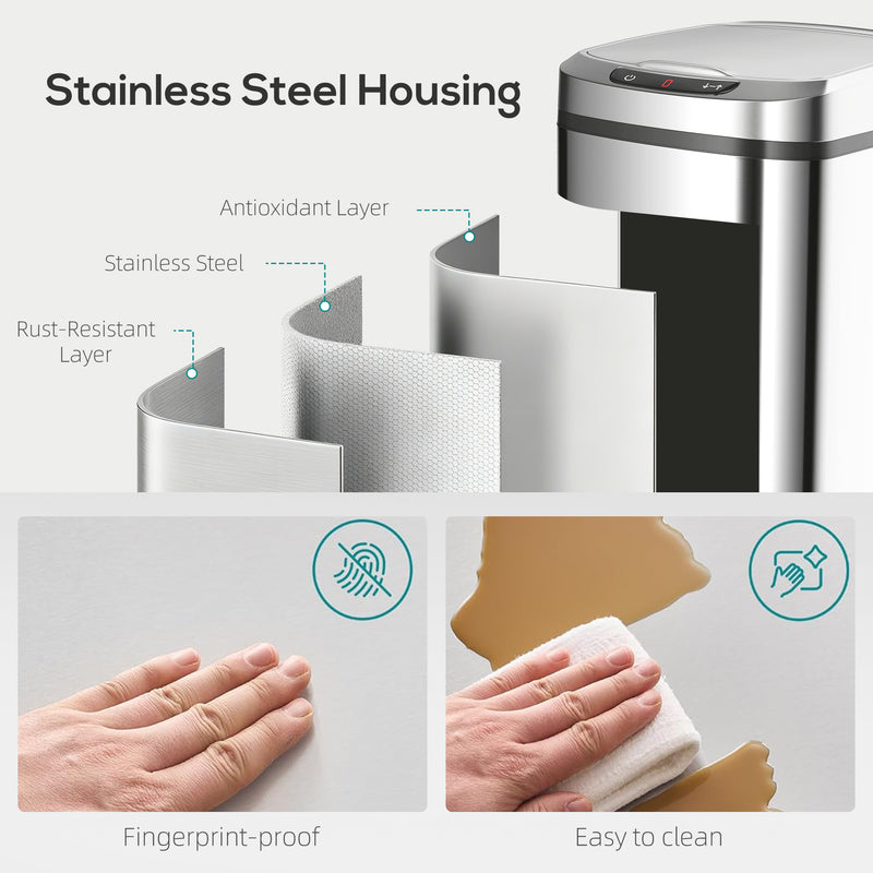 12L Motion Sensor Kitchen Bin with Touchless Opening and Steel Body, Silver AOSOM