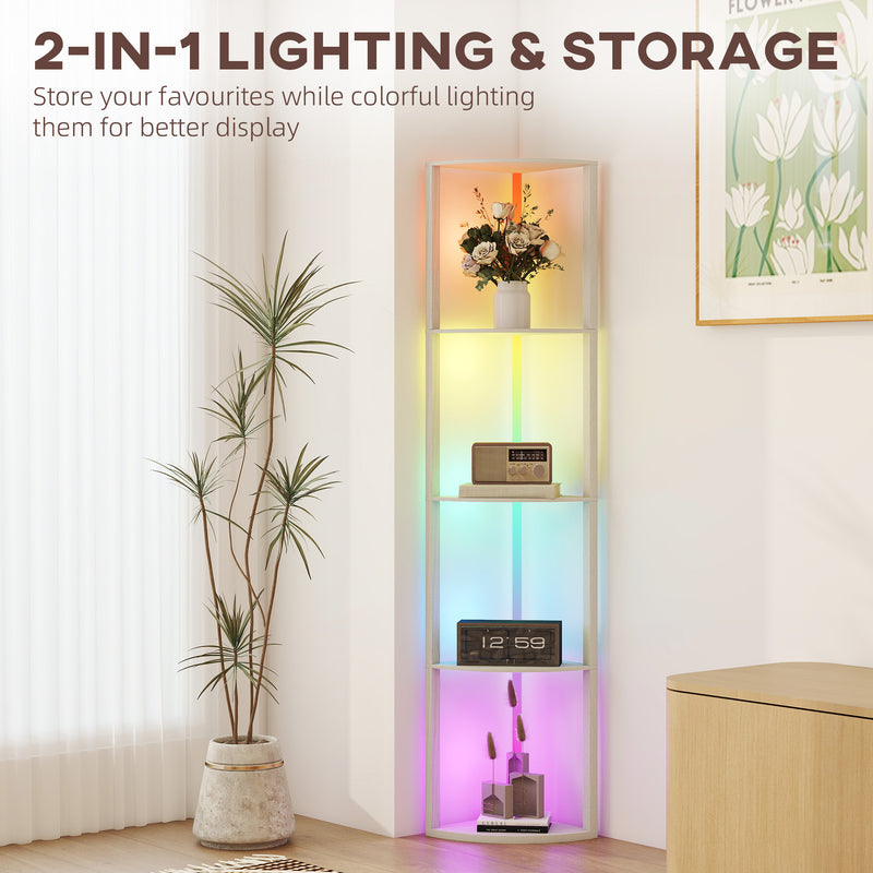 5 Tier LED Floor Lamp With Shelves And Remote Control For Living Room Or Bedroom Oak