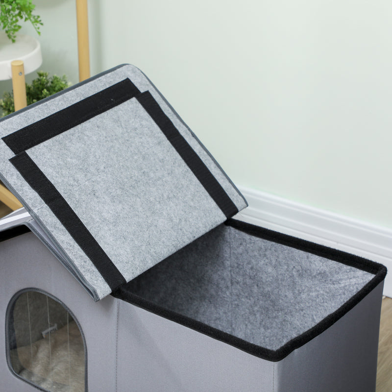 Weatherproof Outdoor Cat House with Elevated Base and Cushion for Winter Comfort Grey