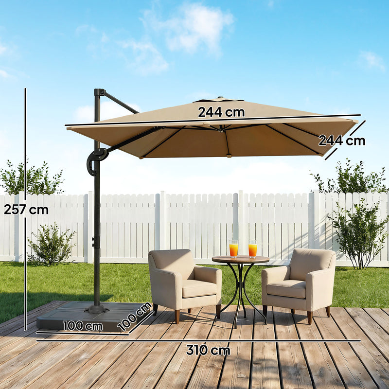 Square Cantilever Garden Parasol With Adjustable UPF50+ Shade and Fillable Base Weights Outsunny