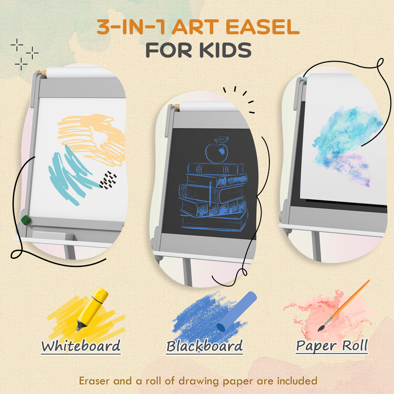 Kids Art Easel with Paper Roll Double Sided Whiteboard and Chalkboard by AIYAPLAY