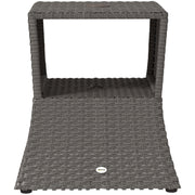 Rattan Garden Table with Parasol Hole and Storage Shelf for Outdoor Use Dark Grey Outsunny