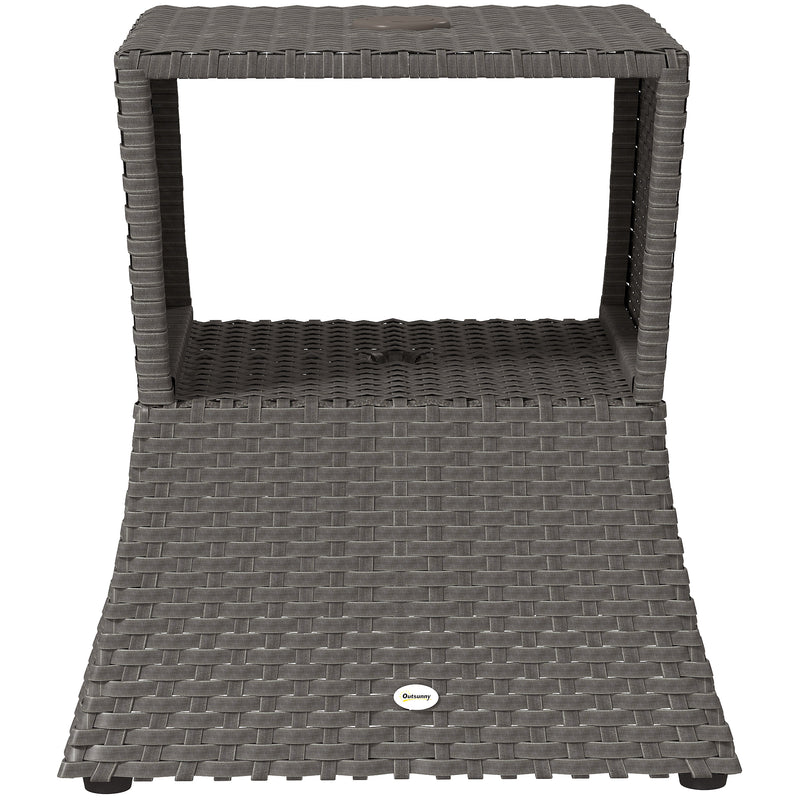 Rattan Garden Table with Parasol Hole and Storage Shelf for Outdoor Use Dark Grey Outsunny
