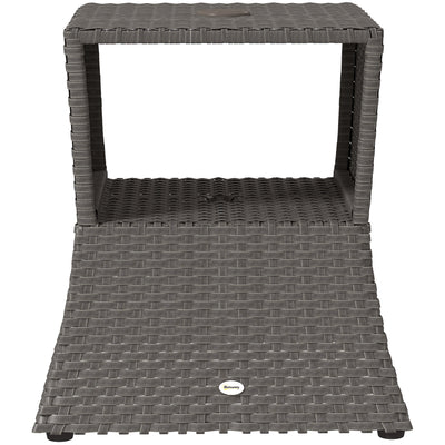 Rattan Garden Table with Parasol Hole and Storage Shelf for Outdoor Use Dark Grey Outsunny