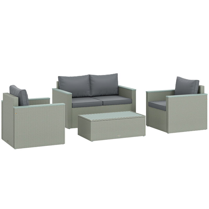 Light Grey 4 Seater Rattan Garden Furniture Set with Cushions and Coffee Table
