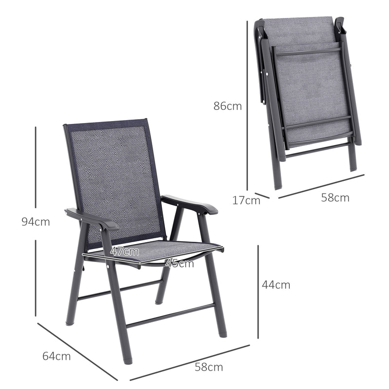 Set of 4 Foldable Metal Garden Chairs Outdoor Patio Dining Seats Charcoal Grey by Outsunny