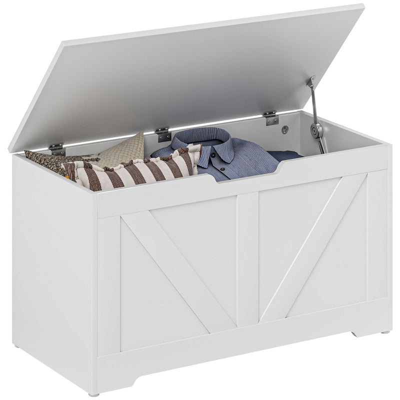 White Wooden 100L Storage Box with Safety Hinges for Home Organisation by HOMCOM