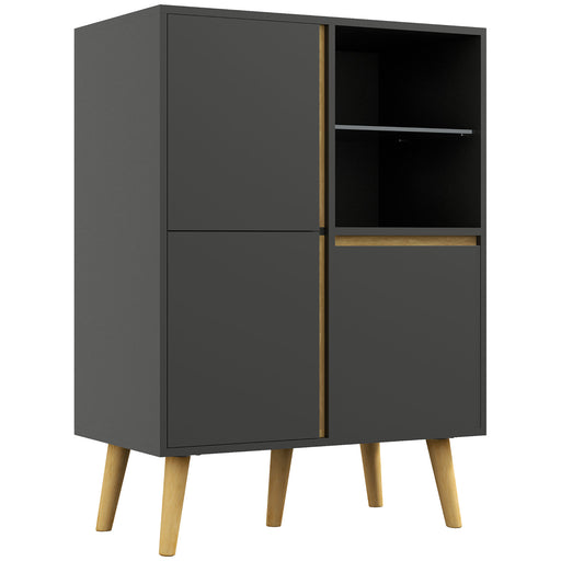 Storage Cabinet Sideboard with Glass Doors Adjustable Shelves and Wooden Legs, Grey