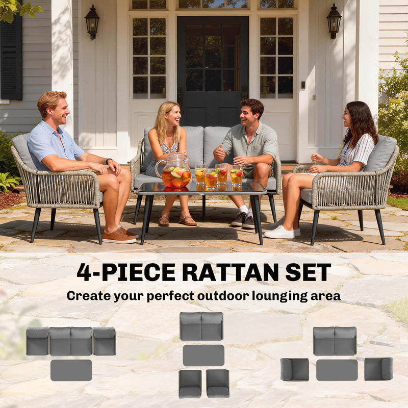 Rattan Garden Conversation Set with Cushions and Coffee Table for Relaxing Outdoors Light Grey